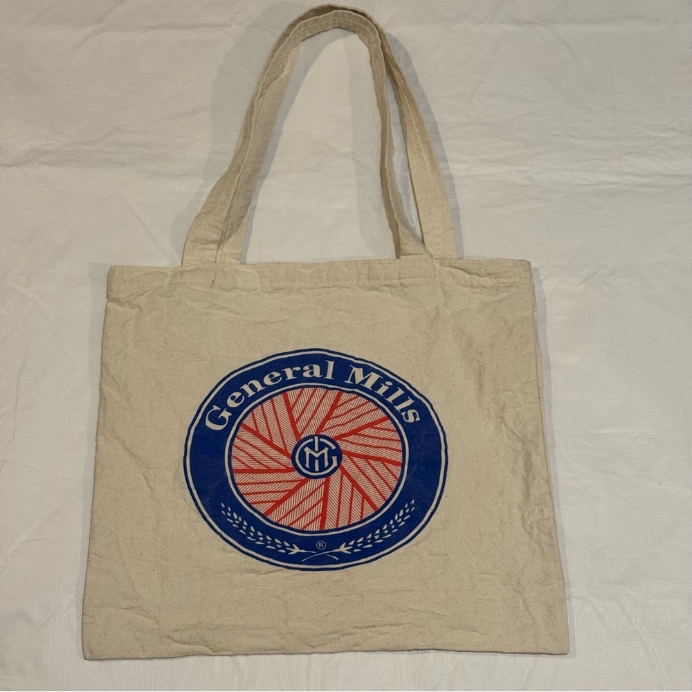General Mills Small Cotton Tote Old Logo Red Blue 13x14 in Reusable Shopping Bag
